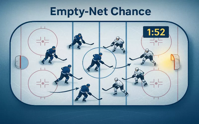 Empty Net Situation im Eishockey - Taktische Darstellung der profitabelsten Wettstrategie mit 6 gegen 5 Spielern