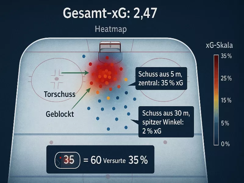 Expected Goals xG Heat Map - Wahrscheinlichkeitsdarstellung der Torchancen auf dem Eishockeyfeld
