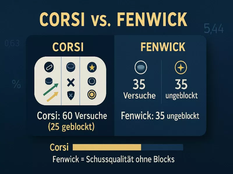 Fenwick Methode für ungeblockte Schüsse - Vergleich zwischen Corsi und Fenwick Ballbesitzmetriken